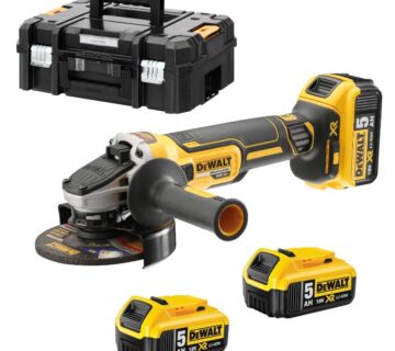 DeWalt kutna brusilica, 125 mm, 18V , 3 kom 5,0Ah baterija , kofer TST - cover