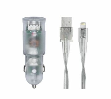 Auto punjač RivaPower VA4225 TD2 Transparent 3,4A / 2xUSB + kabel MFi Lightning 1.2m - cover