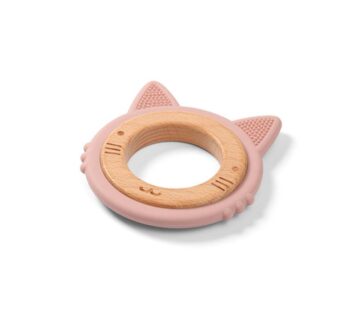 BabyOno Silikonsko drvena grickalica za zube Maca, Roza - cover