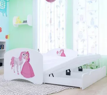 Drveni dječji krevet Happy princeza i konjić s dodatnim ležajem–160*80 - cover