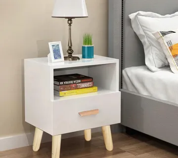 Noćni ormarić s ladicom bijeli - cover