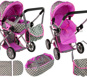 Kolica za lutku 2u1 Pink Stars - sivo/roza - cover