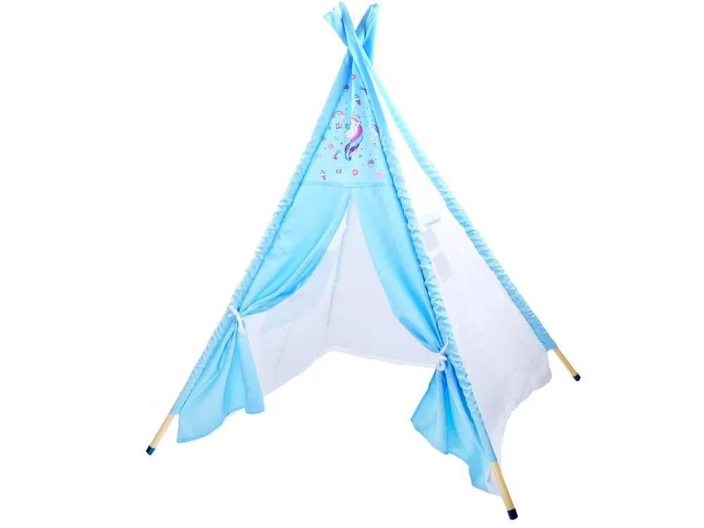 Indijanski šator Teepee s jednorogom - plavi - cover