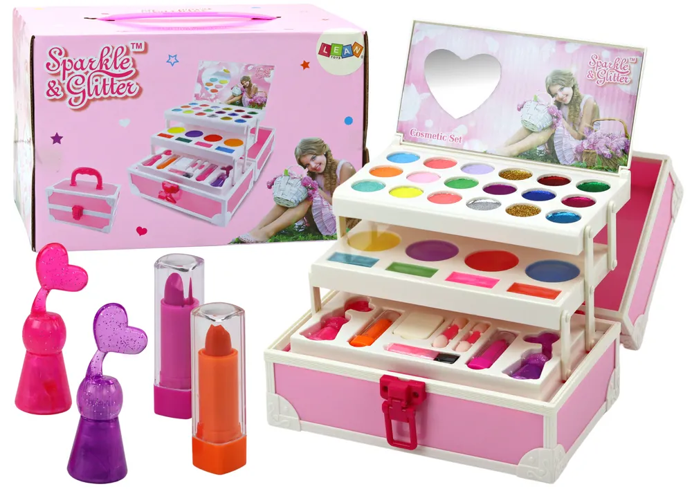 Beauty set u kovčegu - sjenila, glitter, ruževi, lakovi za nokte - cover