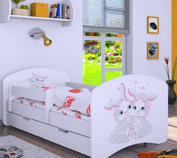 Drveni dječji krevet Happy zečići s ladicom – 190*90 - cover