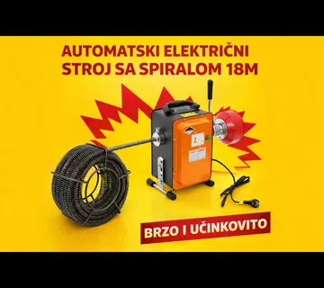 ELEKTRIČNI AUTOMATSKI STROJ ZA ČIŠĆENJE ODVODA– 18 m spirala – NOVO - cover