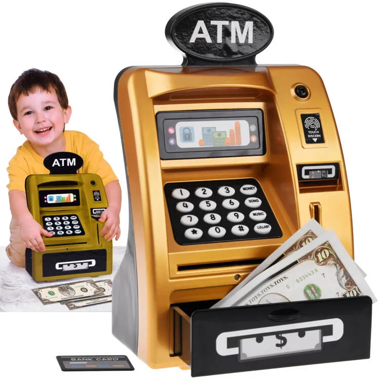 Dječja kasica prasica bankomat na otisak prsta zlatni - cover