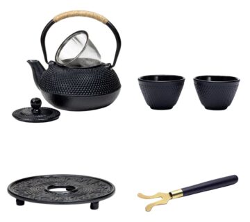 Flexity Set Tetsubin Japanski čajnik od 100% lijevanog željeza 600 ml, 2x šalice, podloga, držač - cover