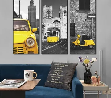 Zidna naljepnica u tri dijela Vintage Yellow Vehicles - cover