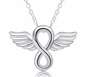 Ogrlica beskonačnosti sa krilima anđela srebrna boja - cover