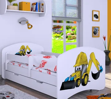 Drveni dječji krevet Happy bager s ladicom – 160*80 - cover