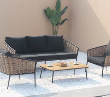Aluminijski vrtni namještaj - Sofa + dvije fotelje + stol - crno/smeđi - cover