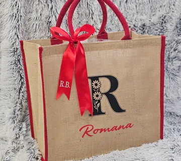 Crvena jutena shopping torba s mašnom (maxi veličina) - cover