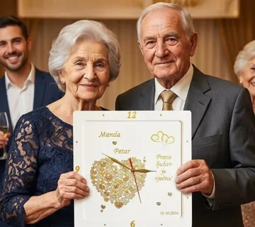 Poklon za 50 godina braka – personalizirani zidni sat za zlatni pir - Virje