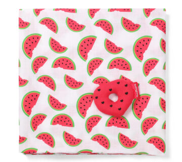BabyOno Swaddles tetra pelene za povijanje + zvečka, lubenica - cover