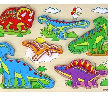 Drvena 3D slagalica za djecu Logička igra Dinosauri -11 dijelova. - cover