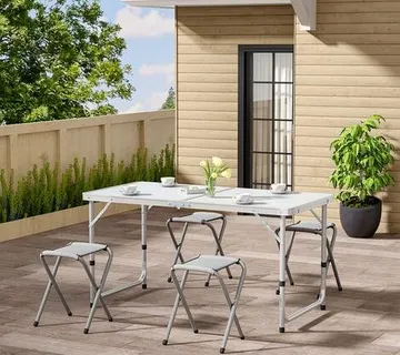 Sklopivi stol sa 4 stolice Bijeli - cover