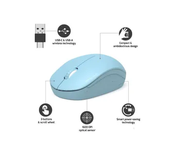 Port miš OFFICE bežični USB-A/USB-C,svijetlo-plava - cover