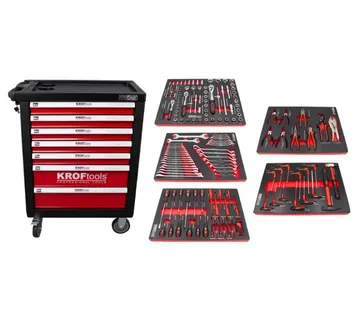 Crvena kolica za alat sa 7 ladica, 160 komada alata - cover