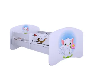 Drveni dječji krevet Happy maca s cvijetom bez ladice – 140*70 - cover