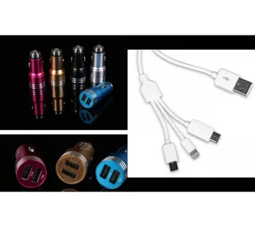 Komplet Dual usb auto punjač za mobitel i gratis 3u1 kabel - cover