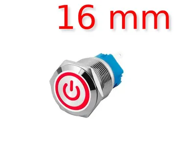 Metalni On/Off prekidač s LED-icom - 16 mm, 12-24 V - cover
