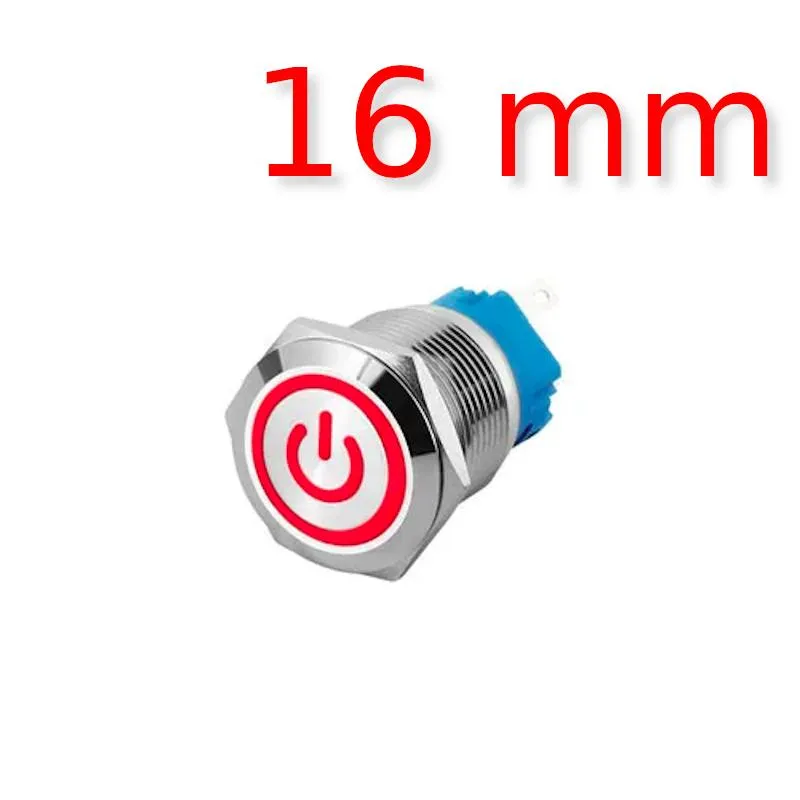 Metalni On/Off prekidač s LED-icom - 16 mm, 12-24 V - cover