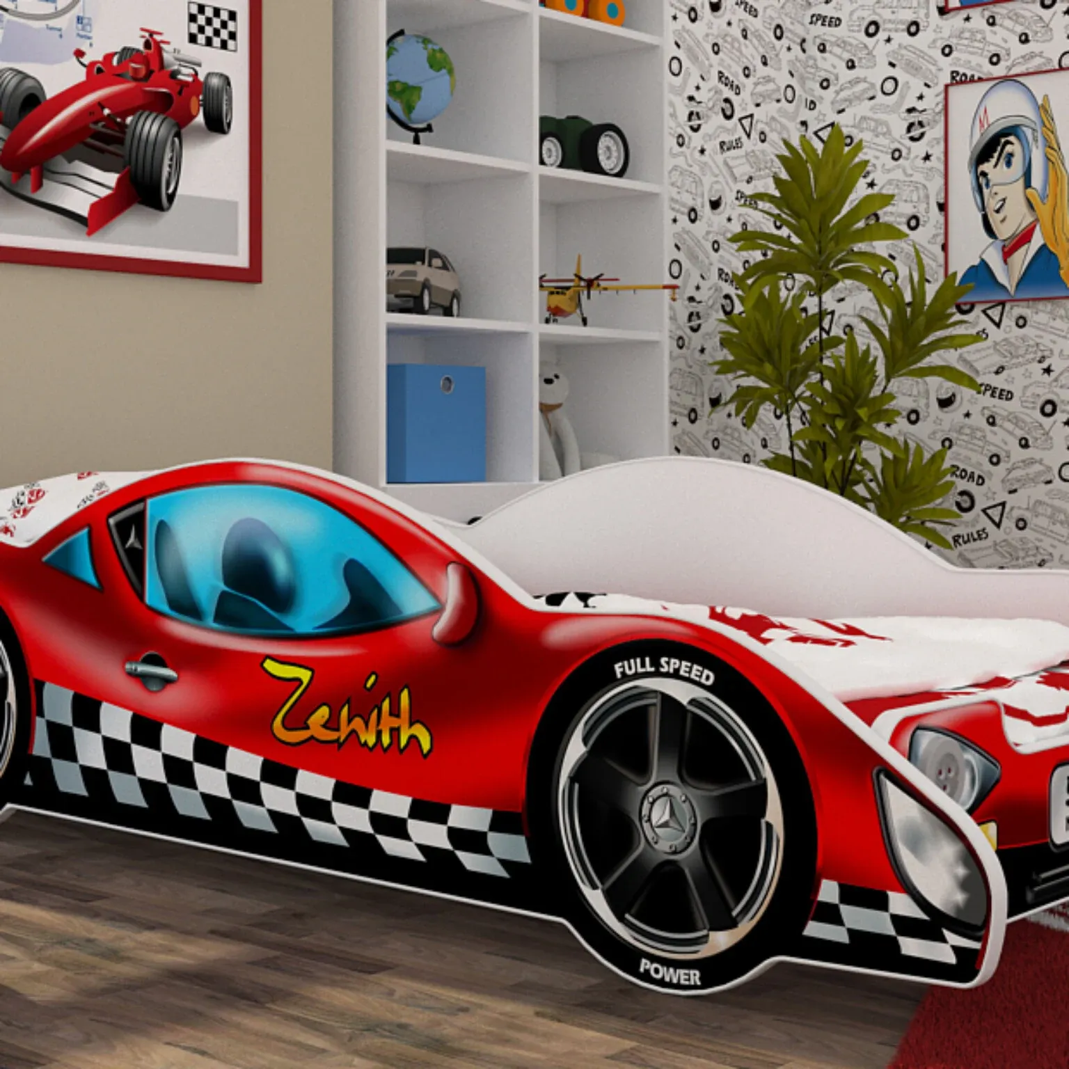 Drveni dječji krevet formula crvena 180×90 – ime (djeteta) po želji - cover