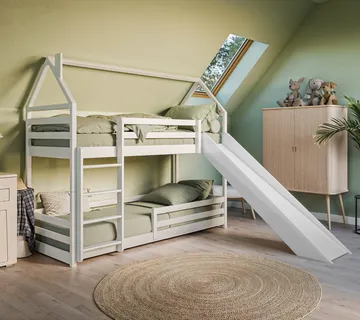 Drveni krevet na kat PLAY s toboganom 190×90 – puno drvo - cover