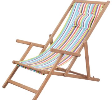 vidaXL Sklopiva ležaljka za plažu od tkanine s drvenim okvirom šarena - cover