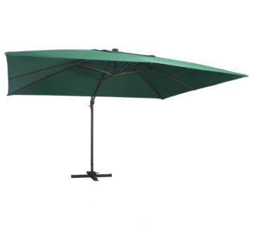 vidaXL Konzolni suncobran LED s aluminijskim stupom 400x300 cm zeleni - cover