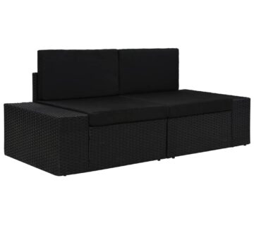 vidaXL Modularni dvosjed od poliratana crni - cover