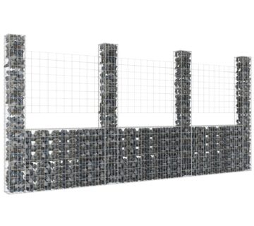 vidaXL Gabionska košara U-oblika s 4 stupa 380 x 20 x 200 cm željezna - cover