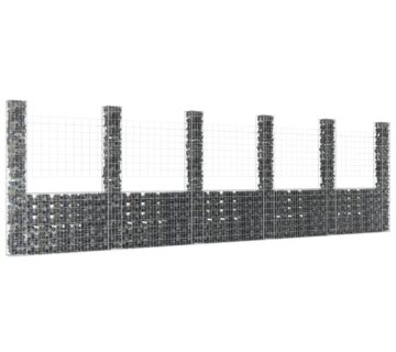 vidaXL Gabionska košara U-oblika sa 6 stupova 620x20x200 cm željezna - cover