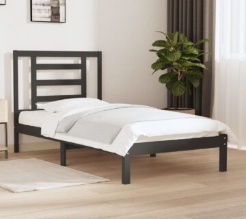 vidaXL Okvir za krevet od masivne borovine sivi 90 x 200 cm - cover