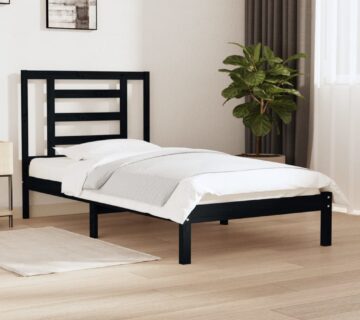 vidaXL Okvir za krevet od masivne borovine crni 100 x 200 cm - cover
