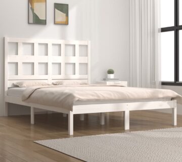 vidaXL Okvir za krevet od masivne borovine bijeli 140 x 190 cm - cover