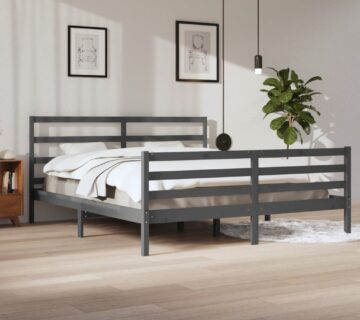 vidaXL Okvir za krevet od masivne borovine sivi 200 x 200 cm - cover