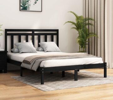 vidaXL Okvir za krevet od masivnog drva crni 140 x 190 cm - cover