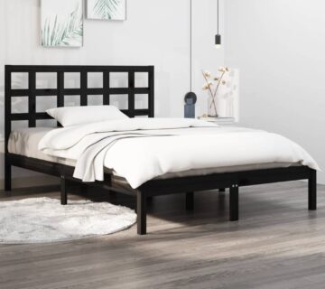 vidaXL Okvir za krevet od masivnog drva crni 140 x 190 cm - cover