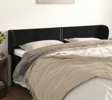 vidaXL Uzglavlje s ušima crno 183x23x78/88 cm baršunasto - cover