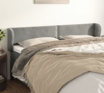 vidaXL Uzglavlje s ušima svjetlosivo 203x23x78/88 cm baršunasto - cover