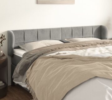 vidaXL Uzglavlje s ušima svjetlosivo 203x23x78/88 cm baršunasto - cover