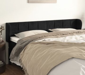 vidaXL Uzglavlje s ušima crno 203x23x78/88 cm baršunasto - cover