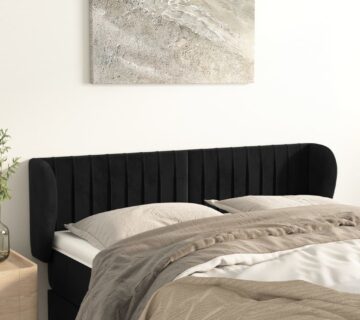 vidaXL Uzglavlje s ušima crno 147x23x78/88 cm baršunasto - cover