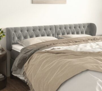 vidaXL Uzglavlje s ušima svjetlosivo 183x23x78/88 cm baršunasto - cover