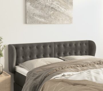 vidaXL Uzglavlje s ušima tamnosivo 147x23x78/88 cm baršunasto - cover