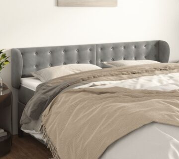 vidaXL Uzglavlje s ušima svjetlosivo 203x23x78/88 cm baršunasto - cover