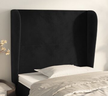 vidaXL Uzglavlje s ušima crno 83 x 23 x 118/128 cm baršunasto - cover