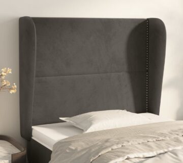vidaXL Uzglavlje s ušima tamnosivo 93x23x118/128 cm baršunasto - cover
